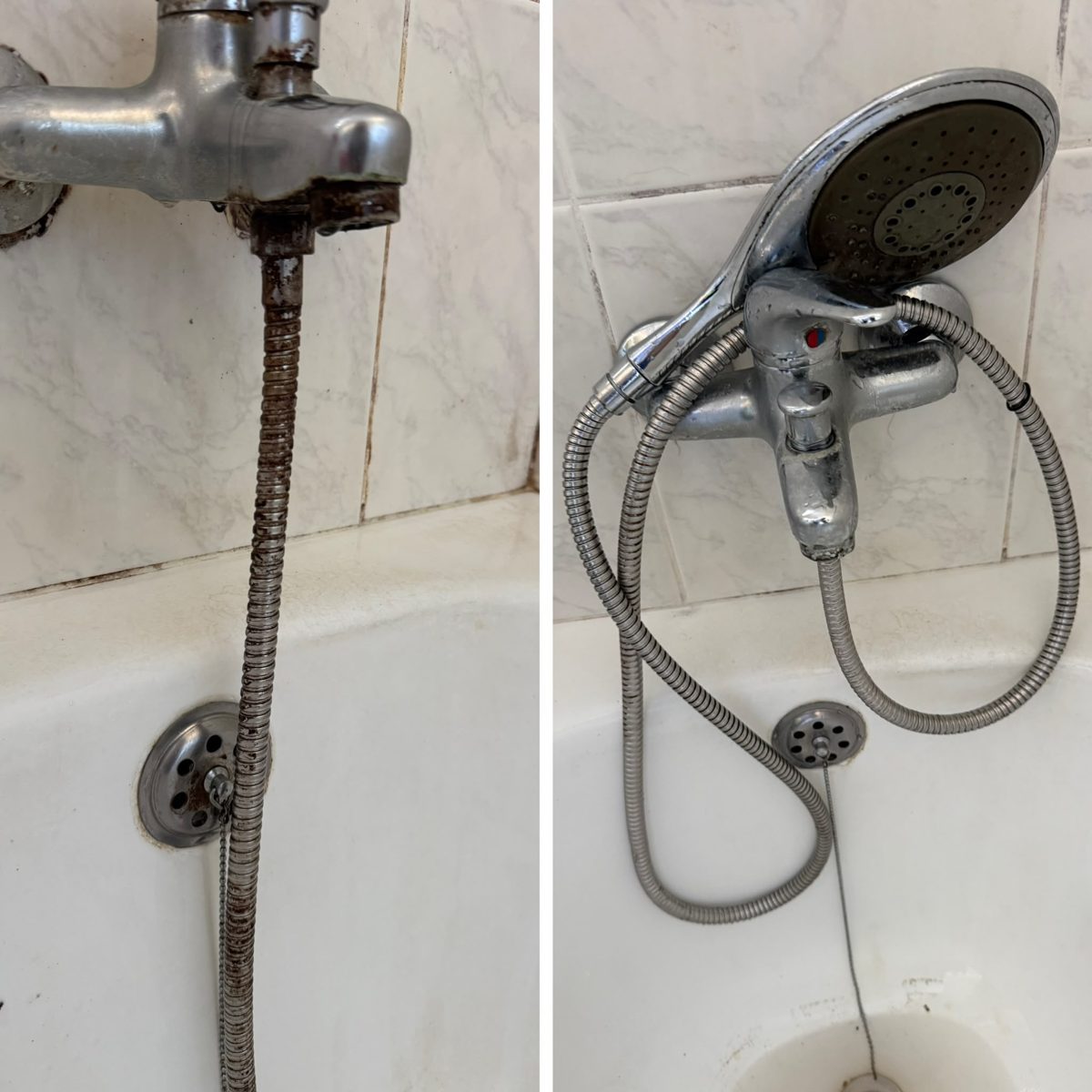 Torneira de banheira antes e depois